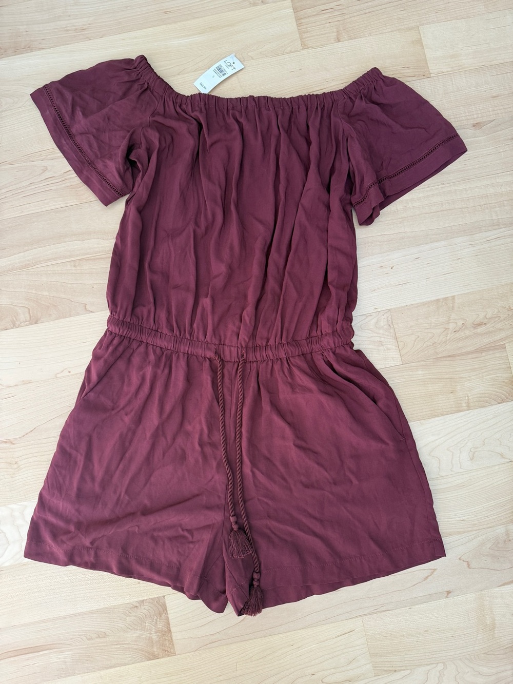 LOFT Burgundy Off-Shoulder Romper